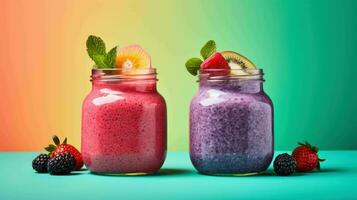 AI generated Detox Smoothie and Chia Pudding Jar photo