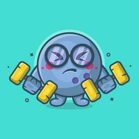 gracioso bolos pelota personaje mascota haciendo culturismo utilizando pesa aislado dibujos animados en plano estilo diseño vector