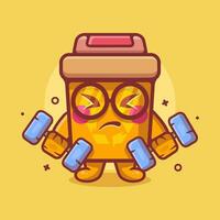 funny recycle bin character mascot doing bodybuilding using dumbbell isolated cartoon in flat style design vector