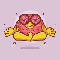 calm donut food character mascot with yoga meditation pose isolated cartoon in flat style design vector