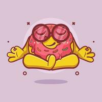 calm donut food character mascot with yoga meditation pose isolated cartoon in flat style design vector