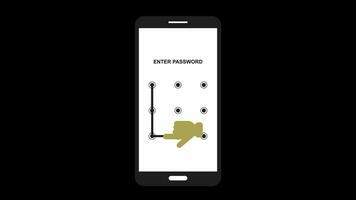 Smartphone Pattern Lock security animation Alpha Channel. Mobile security protection and safety screen lock password. Unlock Passcode interface. Phone pattern authentication touchscreen Cyber security video
