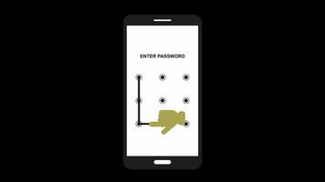 smartphone patroon slot veiligheid animatie alpha kanaal. mobiel veiligheid bescherming en veiligheid scherm slot wachtwoord. ontgrendelen wachtwoord koppel. telefoon patroon authenticatie touch screen cyber veiligheid video