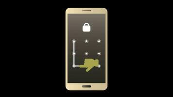 Smartphone Pattern Lock security animation Alpha Channel. Mobile security protection and safety screen lock password. Unlock Passcode interface. Phone pattern authentication touchscreen Cyber security video