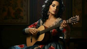 AI generated A Portuguese fado singer in traditional attire photo