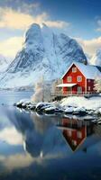 AI generated Beautiful snowy landscape of Norway photo