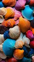 AI generated Colorful Ocean Sea Shells Arrangement photo