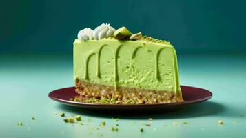 ai generado delicioso y sabroso pistacho tarta de queso foto