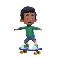 3D kid character ride skateboard png