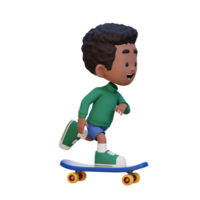 3D kid character ride skateboard png