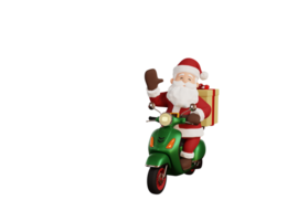 3d render christmas concept illustration santa riding scooter and delivering gift png