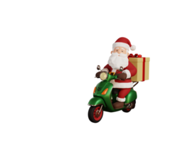 3d render christmas concept illustration santa riding scooter and delivering gift png