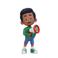 3D cute kid Character Holding a Megaphone png