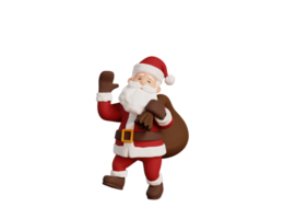 3d santa character delivering gift box png