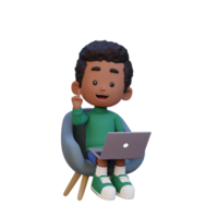 3D kid Character working on a Laptop png