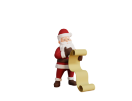 3d geven Kerstmis concept illustratie de kerstman karakter Holding papier lijst png