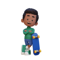 3D kid character ride skateboard png