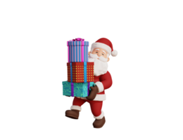 3d Père Noël personnage livrer cadeau boîte png