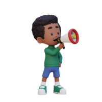 3d fofa criança personagem falando em megafone png