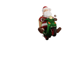 3d rendre Noël concept illustration Père Noël équitation scooter et livrer cadeau png