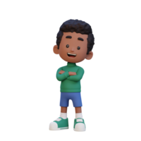 3D cute kid character in confident pose crossed hand png