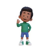 3D cute kid give ok sign png