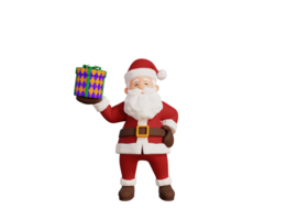 3d santa personagem segurando presente caixa png