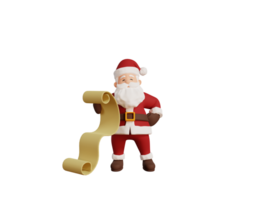 3d rendre Noël concept illustration Père Noël personnage en portant papier liste png