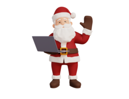 3d render Natal conceito ilustração santa segurando uma computador portátil png