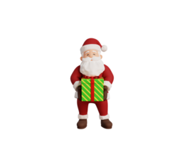 3d santa personagem segurando presente caixa png