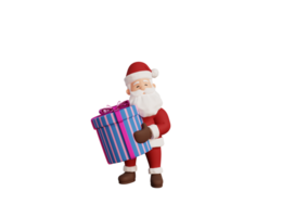 3d render christmas concept illustration santa character holding gift box png