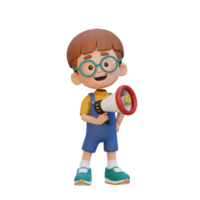 3D cute kid Character Holding a Megaphone png