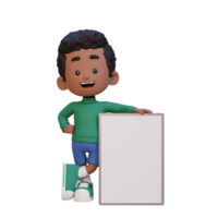 3D kid character holding a blank placard png