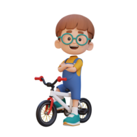 3D kid character ride bike go to school png