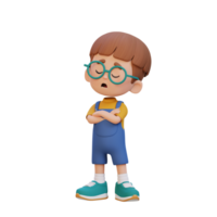 3D cute kid character rejection pose png