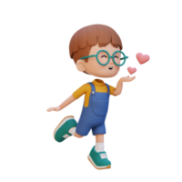 3D cute kid character in love png