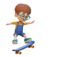 3d kind karakter rijden skateboard png