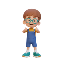 3D kid character give a thumbs up with cute happy face png