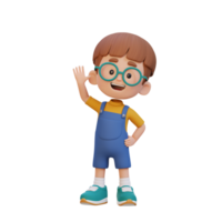 3D kid character waving hand with cute happy face png