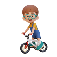 3d kind karakter rijden fiets Gaan naar school- png