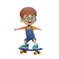 3D kid character ride skateboard png