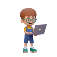 3D kid Character working on a Laptop png