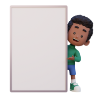 3D kid character holding a blank placard png