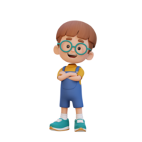 3d mignonne enfant personnage dans sur de soi pose franchi main png