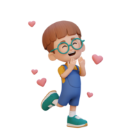 3d linda niño personaje en amor png