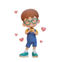 3D cute kid character in love png