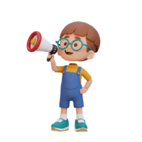 3D cute kid Character talking on Megaphone png