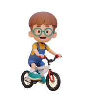 3d criança personagem passeio bicicleta ir para escola png