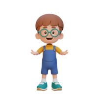3D kid character in talking and explaining pose png