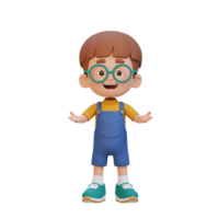 3D kid character in talking and explaining pose png